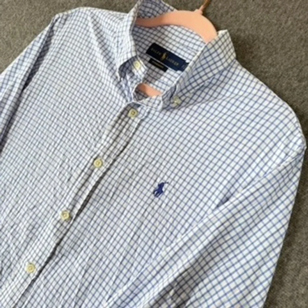 Polo Ralph Lauren Performance Gingham Button Down Shirt Blue White Mens Small